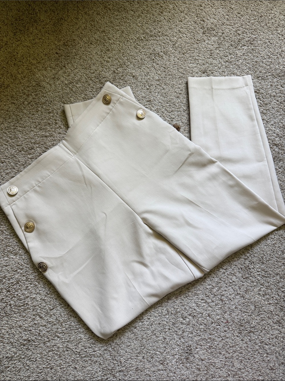Zara Cream Cropped Sailor Pants with Gold Buttons